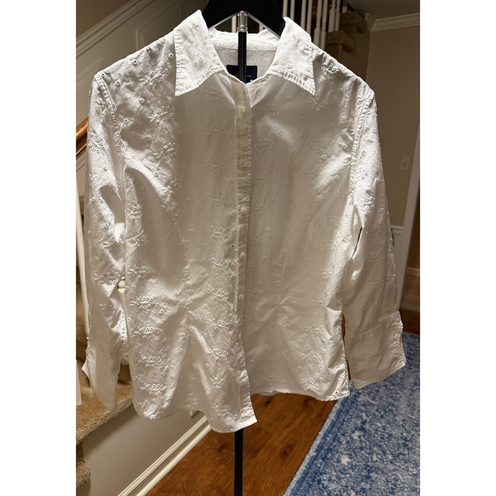 Brooks Brothers 346 Womens White Eyelet Cotton Button Down Shirt Size 16